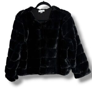 Calvin Klein Black Faux Fur Cropped Jacket- Worn Once- Like New Formal Evening